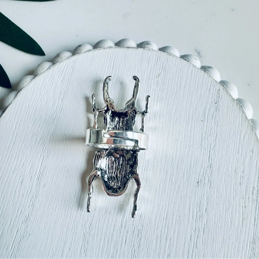 2/$30🌵 Stag Beetle Entomology Antiqued Silver Ring Bug Jewelry NEW Adjustable